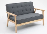 HOMCOM Sofá de 2 Plazas con Respaldo Cojines Acolchados Patas de Madera Antideslizantes Botones con Mechones 113x67x78 cm Gris(m-11)