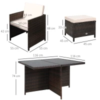 Outsunny 8 Seater Rattan Cube Garden Furniture Set, Rattan Dining Set with Cushions, Outdoor Dining Table and Chairs with 4 Armchairs, 4 Stools, Square Glass Top Table for Patio, Balcony, Brown(m-3)