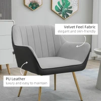 HOMCOM Velvet Armchairs, Upholstered Accent Chairs with Golden Steel Legs, Modern Vanity Chairs for Living Room and Bedroom, Light Grey(m-4)