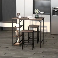 HOMCOM Set Tavolo Alto con 2 Sgabelli e Scaffale Stile Industriale in Metallo e Legno, Arredamento Moderno Bar e Cucina, Marrone Rustico(m-2)