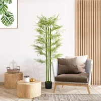 HOMCOM Plante artificielle hauteur 155 cm bambou artificiel avec 28 feuilles grand réalisme en plastique pot inclus(m-7)
