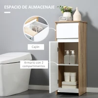 kleankin Armario Auxiliar de Baño con 1 Cajón y 1 Puerta Mueble Auxiliar de Baño para Salón Aseo Dormitorio Estilo Moderno Antivuelco 32,6x30x90 cm Blanco y Natural(m-4)