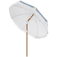 Outsunny Parasol inclinable rond Ø 213 cm avec franges polyester haute densité anti-UV mât démontable, vintage bleu et blanc(m-1)