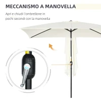 Outsunny Ombrellone Rettangolare 2x3 m Pieghevole e Regolabile con Manovella, in Alluminio e Poliestere, Bianco Crema(m-5)