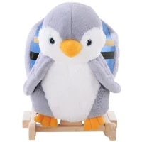 HOMCOM Caballito Balancín para Bebés +18 Meses Forma de Pingüino Caballo Balancín de Madera Músicas Infantiles 60x33x50 cm Gris(m-11)
