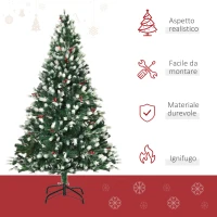 HOMCOM Albero di Natale Innevato 180 cm con Rami Folti, Bacche Rosse, Base Pieghevole e Rimovibile(m-4)
