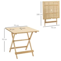 Outsunny Table à manger de jardin pliable table bistro carrée table patio terrasse avec trou pour parasol bois de peuplier dim. 70L x 70l x 70H cm naturel(m-3)