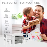 HOMCOM 3 Pcs Kids Table & Chairs Set Mini Seating Furniture Home Playroom Bedroom Dining Room w/ Storage Drawers Safe Corners for 2-4 Years old White(m-7)