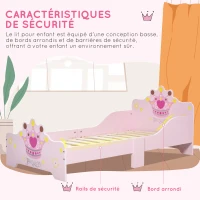 HOMCOM Lit Enfant et Ensemble table et chaises enfant - Design Princesse Motif Couronne - sommier à Lattes Inclus - Rose(m-5)