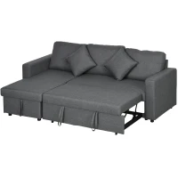 HOMCOM Corner Sofa Bed with Storage, 3 Seater Pull Out Sofa Bed, Convertible L Shape Sofa Couch with Reversible Chaise Lounge for Living Room, Dark Grey(m-11)