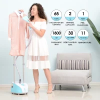 HOMCOM Défroisseur vapeur vertical défroisseur à vêtements 2 L 1800 W débit vapeur 30g/min 2 tiges telescopiques blanc bleu(m-5)