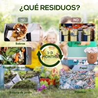 Outsunny Compostador Giratorio 65L con Sistema de Ventilación y Base de Acero para Compostaje de Residuos Orgánicos 60x49x77 cm(m-6)