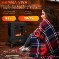 HOMCOM Camino Bioetanolo Stile Classico in Acciaio, Bruciatore da 1.2L per 3 Ore di Durata, 45x28x54cm, Nero(m-4)