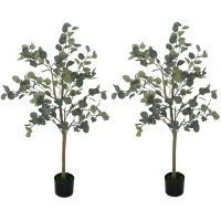 HOMCOM Set of 2 Decorative Artificial Tree, 4ft/ 120cm Silk Eucalyptus Trees with 230 Silver Dollar Leaves in Pot, Fake Plants for Home, Office, Living Room, Indoor Decor(m-10)