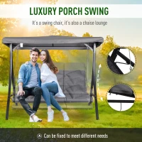 Outsunny 3 Seater Garden Swing Seat Outdoor Swing Chairs Chaise Lounge Padded Seat Hammock Canopy Porch Patio Bench Bed Recliner Sun Lounger - Grey(m-4)