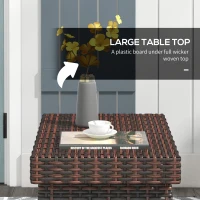 Outsunny Foldable Outdoor Side Table, Rattan Garden Coffee Table with Steel Frame, Space Saving Bistro Garden Furniture for Patio, Balcony, 60 x 41 x 41 cm, Brown(m-4)