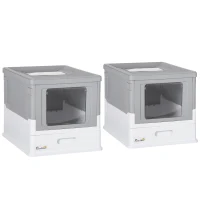 PawHut Lot de 2 maisons de toilette pour chat pliable double porte battante et supérieure pelle fourni 47,5 x 35,5 x 36,7 cm(m-10)