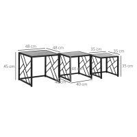 HOMCOM Nesting Coffee Tables, Set of 3 Square Side Tables with Black Metal Frame, for Living Room, Bedroom and Office, Grey(m-3)
