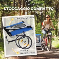 HOMCOM Rimorchio Bici Bambini con 2 Posti, 2 Cinture di Sicurezza, Telaio in Acciaio e Copertura in Tessuto Oxford Blu(m-6)