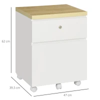 Vinsetto Caisson de bureau sur roulettes 2 tiroirs coulissants verrouillables trieur à dossiers 47 x 39,5 x 62 cm blanc(m-3)