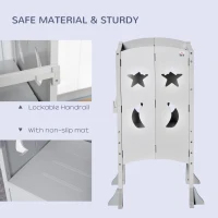 HOMCOM Kids Step Stool Toddler Kitchen Stool with Blackboard Lockable Handrail for Kids Kitchen Counter Grey(m-5)