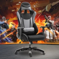 HOMCOM Fauteuil gaming style baquet racing pivotant inclinable avec coussins revêtement synthétique polyester gris noir(m-6)