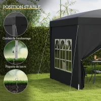 Outsunny Tonnelle tente de réception barnum pop-up pliant 3 x 3 m 4 parois amovibles + sac de transport noir(m-6)