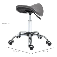 HOMCOM Sgabello da Lavoro a Sella con Ruote e Altezza Regolabile per Negozi Parrucchiere e Tattoo, 52x53x49-61cm Grigio(m-3)