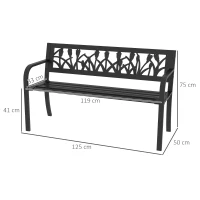 Outsunny Panchina da Giardino a 2 Posti in Acciaio con Schienale Decorato e Braccioli, 125x50x75cm, Nero(m-3)