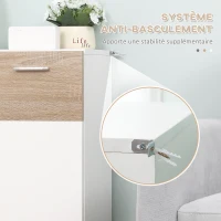 kleankin Meuble de rangement Armoire Commode pour Salle de Bain, Salon, Chambre Double Porte avec 2 étagères réglables en Bois Blanc etchêne Clair(m-6)