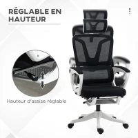 Vinsetto Fauteuil de bureau dossier réglable repose-pied appui-tête réglable soutien lombaire tissu en maille noir(m-4)