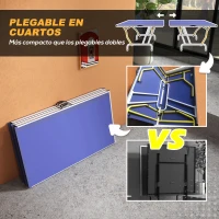SPORTNOW Mesa de Ping Pong Plegable Mesa de Tenis de Mesa Diseño Compacto con Red y Reposapiés Ajustables 274x152,5x76 cm Azul(m-4)