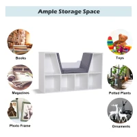 HOMCOM Bookcase Storage Shelf with Cushioned Reading Seat, Cube Bookshelf Organizer for Bedroom Living Room, White(m-5)