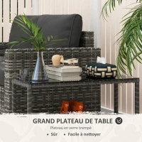 Outsunny Table d'appoint de jardin table basse rectangulaire en résine tressée plateau verre trempé dim. 80L x 30l x 40H cm gris(m-5)
