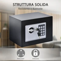 HOMCOM Mini Cassaforte Elettronica con Combinazione e Chiavi di Emergenza, in Acciaio con Fissaggio a Muro, 23x17x17cm Nero(m-6)