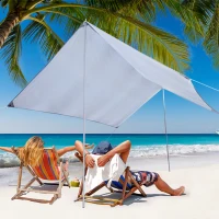 Outsunny 3(m) Awning Sail Shade Canopy Pole Kit Adjustable Pole With Rope Metal - White(m-10)