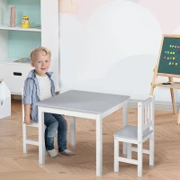 HOMCOM Kids Table and Chair Set 3 Pieces Toddler Preschoolers Desk with 2 Chairs for Indoor Study Rest Snack Time Grey(m-2)