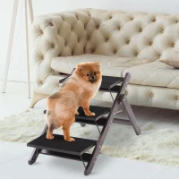 PawHut Escalier pour chien animaux pliable rampe 3 marches dim. 79L x 42l x 48H cm bois pin revêtement marches velours chocolat(m-2)