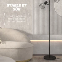 HOMCOM Lampadaire sur pied salon lampe sur pied 3 lumières adaptée aux ampoules E27 (non incluses) 41 x 28 x 169 cm noir(m-7)