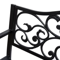Outsunny Panchina da Giardino 2 Posti con Schienale Decorato in Ghisa e Metallo, 127x60x89cm, Nero(m-7)