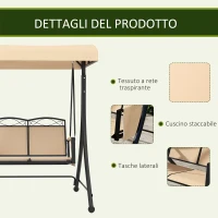 Outsunny Dondolo da Giardino 2 Posti con Tetto Parasole Regolabile e Tasche Laterali, Beige(m-5)