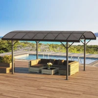Outsunny 5 x 3(m) Hardtop Gazebo Aluminium Pavilion Carport Garden Shelter Pergola with Polycarbonate Roof, Brown(m-10)