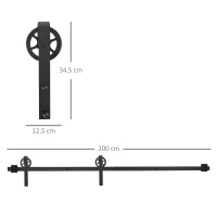 HOMCOM Herraje Puerta Corredera 200 cm Kit de Puerta Corredera de Madera Acero al Carbono Baño Cocina Dormitorio Negro(m-3)