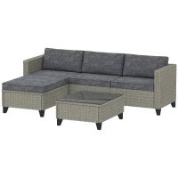 Outsunny 5-Piece Rattan Patio Furniture Set with Corner Sofa, Footstools, Coffee Table, for Poolside, Dark Grey(m-11)