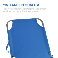 Outsunny Lettino da Giardino con Schienale Regolabile in 5 Posizioni, Lettino Pieghevole in Metallo e Tessuto Oxford, 187x55x24cm, Blu(m-6)