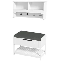 HOMCOM Mobile Appendiabiti a Muro con Panca Scarpiera per Ingresso e Corridoio, 80x20x40 cm, Bianco(m-10)