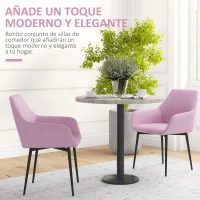 HOMCOM Pack de 2 Sillas de Cocina con Respaldo Reposabrazos y Patas de Metal para Salón 59,5x56,5x81 cm Rosa(m-4)