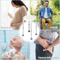 HOMCOM Sgabello da Doccia per Anziani con Ausilio Rotondo, Sedia da Bagno per Disabili con Altezza Regolabile 8 Posizioni, Piedini Antiscivolo, in Alluminio e PE, Bianco(m-7)