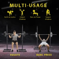 HOMCOM Support de musculation entrainement pour barre longue haltère charge max. 150 Kg(m-5)