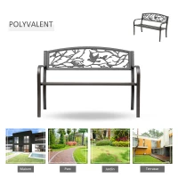 Outsunny Banc de Jardin 3 Places banc extérieur jardin Style Rural Chic pour balcon terrasse patio 127 x 60 x 85 cm métal époxy anticorrosion Brun(m-6)